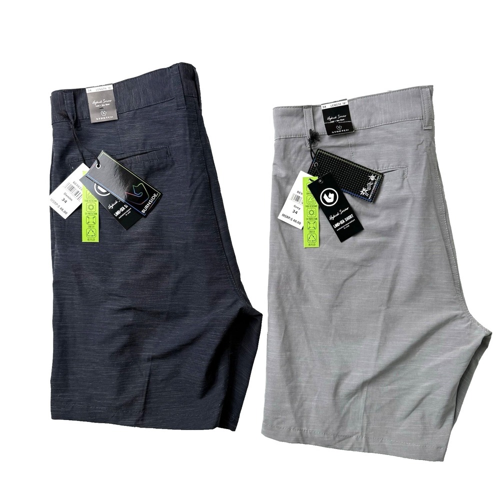 New Burnside Hybrid Shorts Mens 34" Performance Board Beach Surf Golf Gray Blue